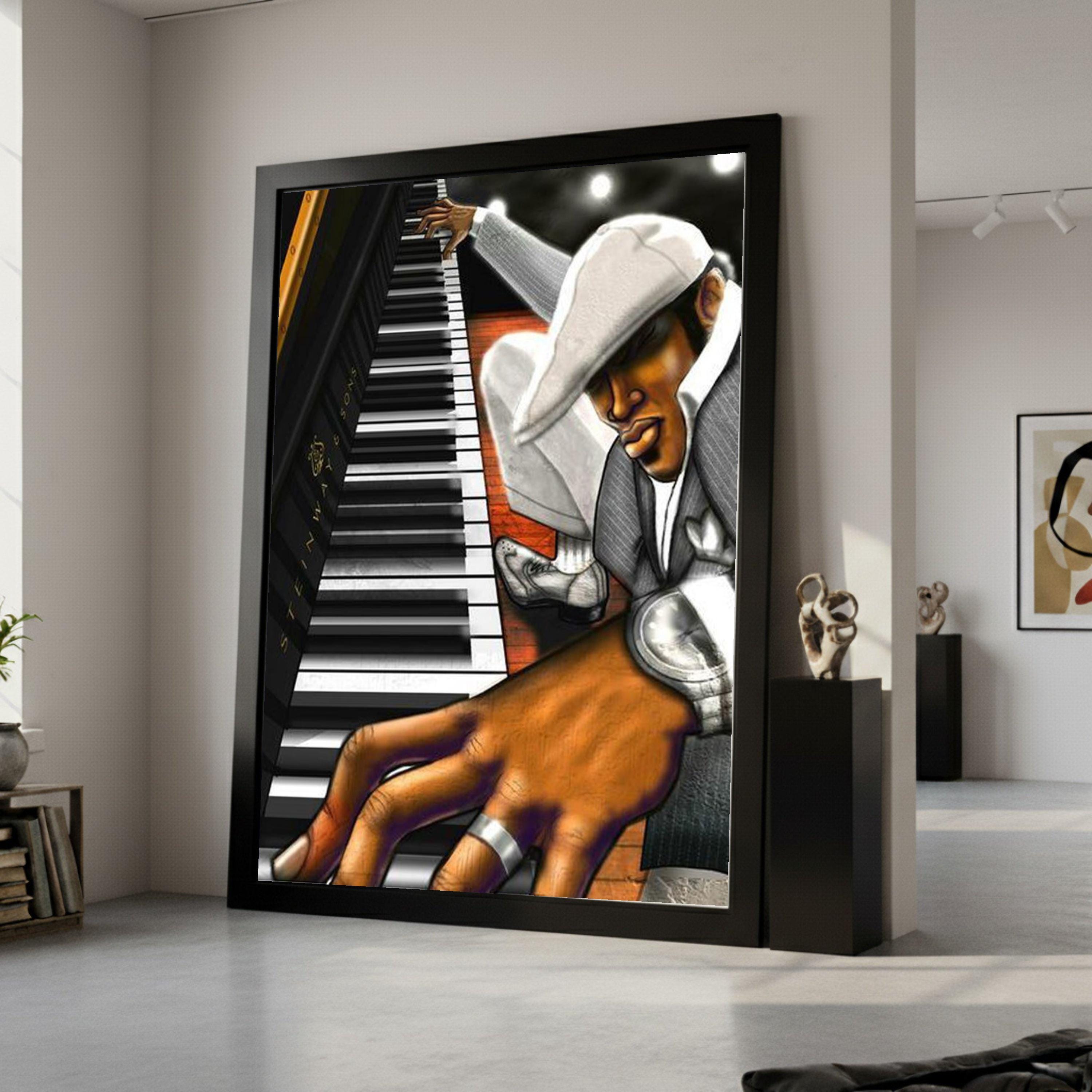 Jazz Pianist Playing Piano Canvas, Urban Music Art, Contemporary
