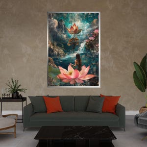 Mystical Lotus Meditation, Lotus Canvas Art, Serene Wall Art, Nature Zen Poster, Canvas Wall Design, Ready to Hang Decoration image 3