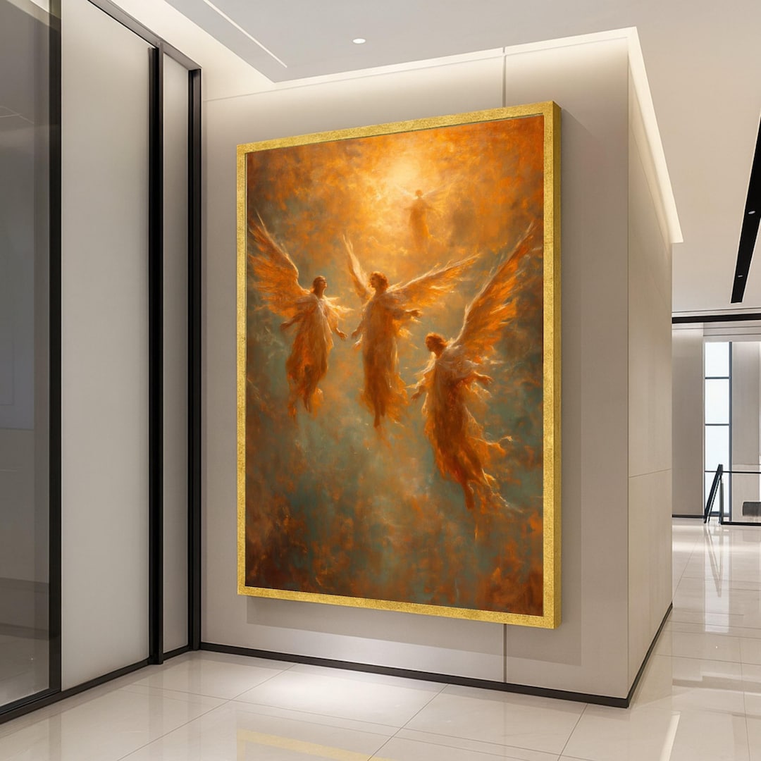 Glowing Angelic Figures Canvas, Heavenly Light Wall Art, Spiritual ...
