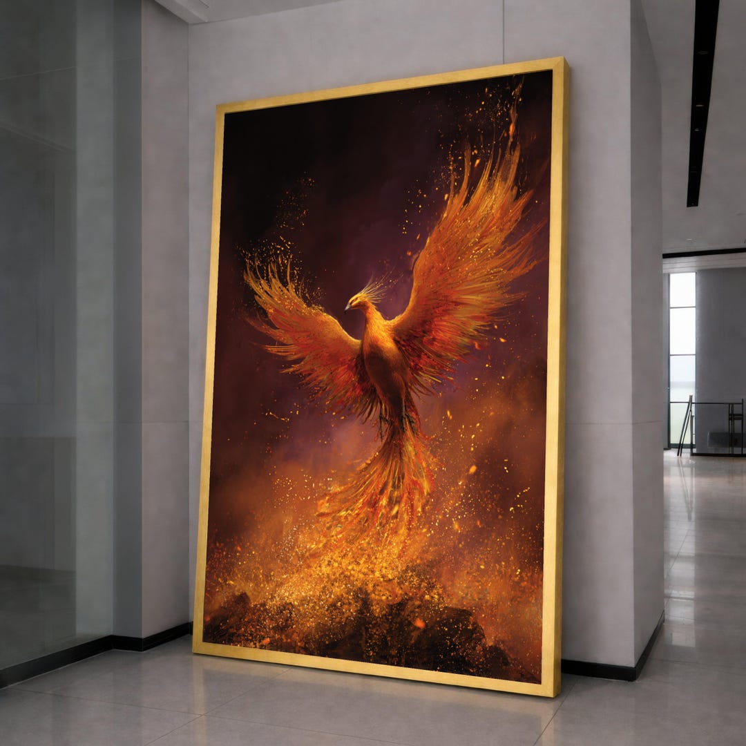 Majestic Phoenix Rising Canvas Wall Art, Fiery Bird of Flame, Mythical ...
