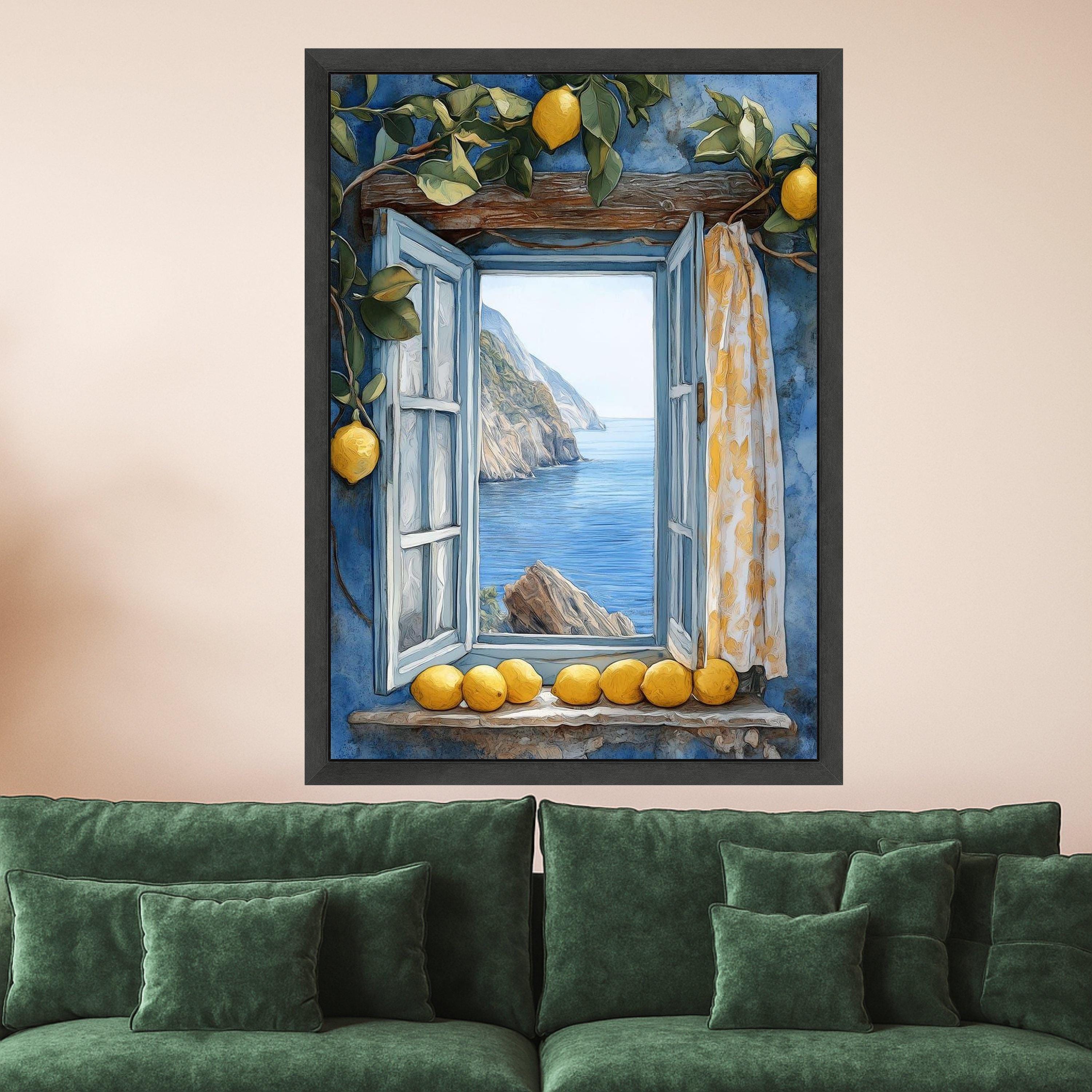 Lemon Window View Canvas Print – Mediterranean Wall Art With Sea Cliffs ...