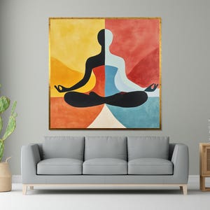 Yoga Abstract Canvas Art, Meditation Silhouette Poster, Multicolor Yoga Wall Print, Wall Art Canvas Design, Ready To Hang Decoration