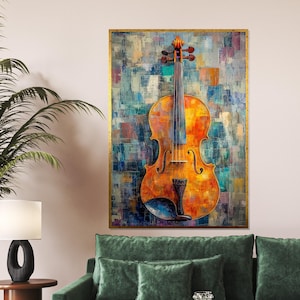 Abstract Violin Canvas, Colorful Violin Art, Musical Instrument Wall Art, Wall Art Canvas Design, Ready To Hang Decoration