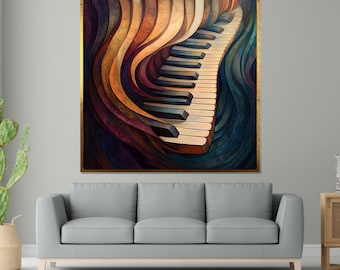 Abstrakte Klavier Leinwand, Musik Wandkunst, Bunte Klaviertasten Druck, Surreale Musik Kunst, Wand Kunst Leinwanddesign, Fertig zum Aufhängen Dekoration