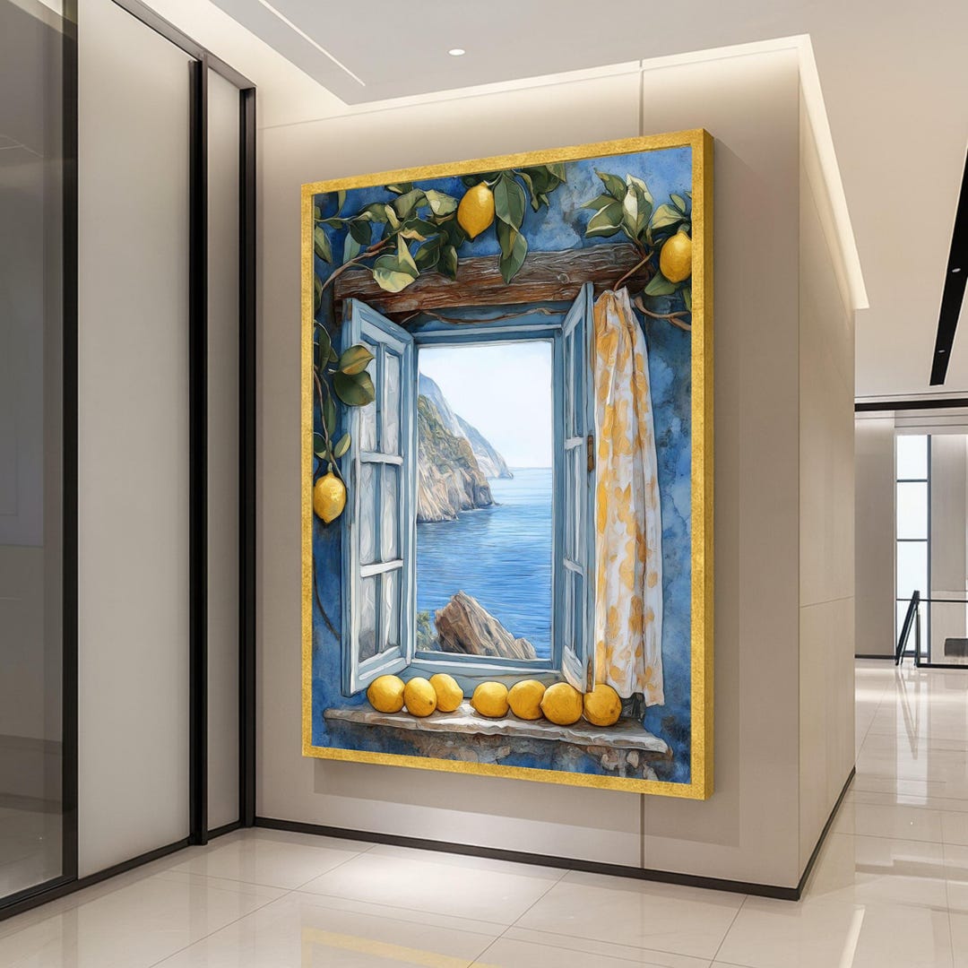 Lemon Window View Canvas Print – Mediterranean Wall Art With Sea Cliffs ...