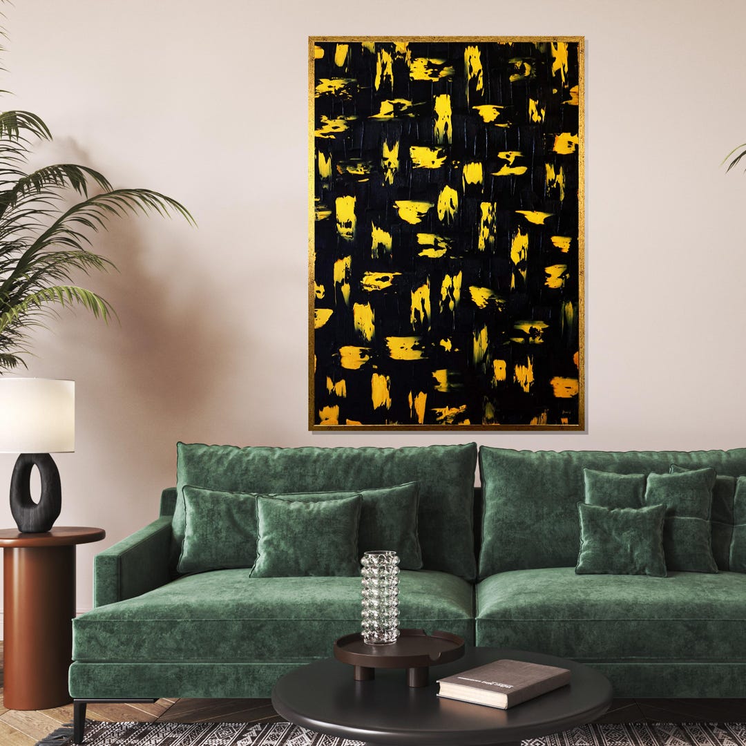 Yellow Abstract Canvas, Modern Art Print, Bold Yellow and Black Wall ...
