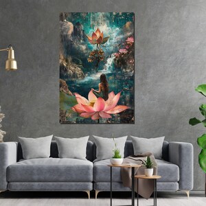 Mystical Lotus Meditation, Lotus Canvas Art, Serene Wall Art, Nature Zen Poster, Canvas Wall Design, Ready to Hang Decoration image 5