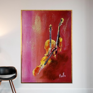 Violin Duet Canvas, Musical Instrument Art, Violin Wall Art, Music Lovers Poster, Wall Art Canvas Design, Ready To Hang Decoration