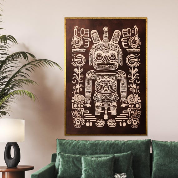 Ancient Tribal Art Canvas, Ethnic Wall Art, Cultural Symbol Art Print, Wall Art Canvas Design, Ready to Hang Decoration
