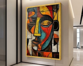 Abstract Cubism Face Canvas, Modern Geometric Wall Art, Colorful Portrait Canvas, Contemporary Home Decoration, Artistic Wall Ready To Hang,