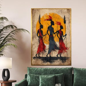 Tribal Silhouette Canvas, African Dance Wall Art, Ethnic Wall Art Print, Framed Wall Art Design, Ready To Hang Decoration