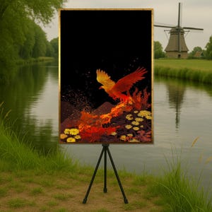 Fiery Phoenix Canvas, Mythical Bird Wall Art, Phoenix Rising Print, Wall Art Canvas Design, Ready to Hang Decoration
