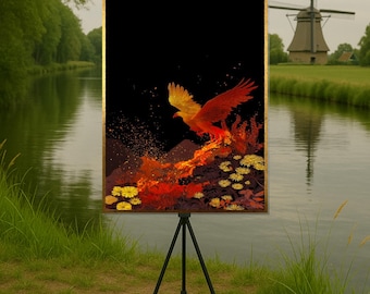 Fiery Phoenix Canvas, Mythical Bird Wall Art, Phoenix Rising Print, Wall Art Canvas Design, Ready to Hang Decoration