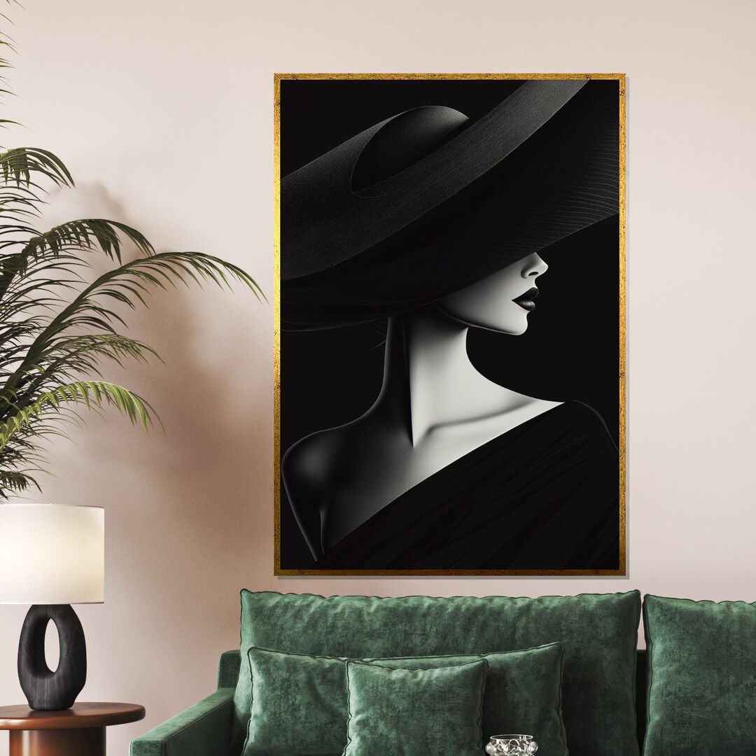 Elegant Lady Canvas Art, Black Hat Wall Art, Fashion Poster, Wall Art ...
