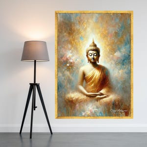Meditative Buddha Painting Canvas, Spiritual Wall Art, Zen Home Decor, Golden Buddha Artwork, Tranquil Meditation Canvas, Ready To Hang,