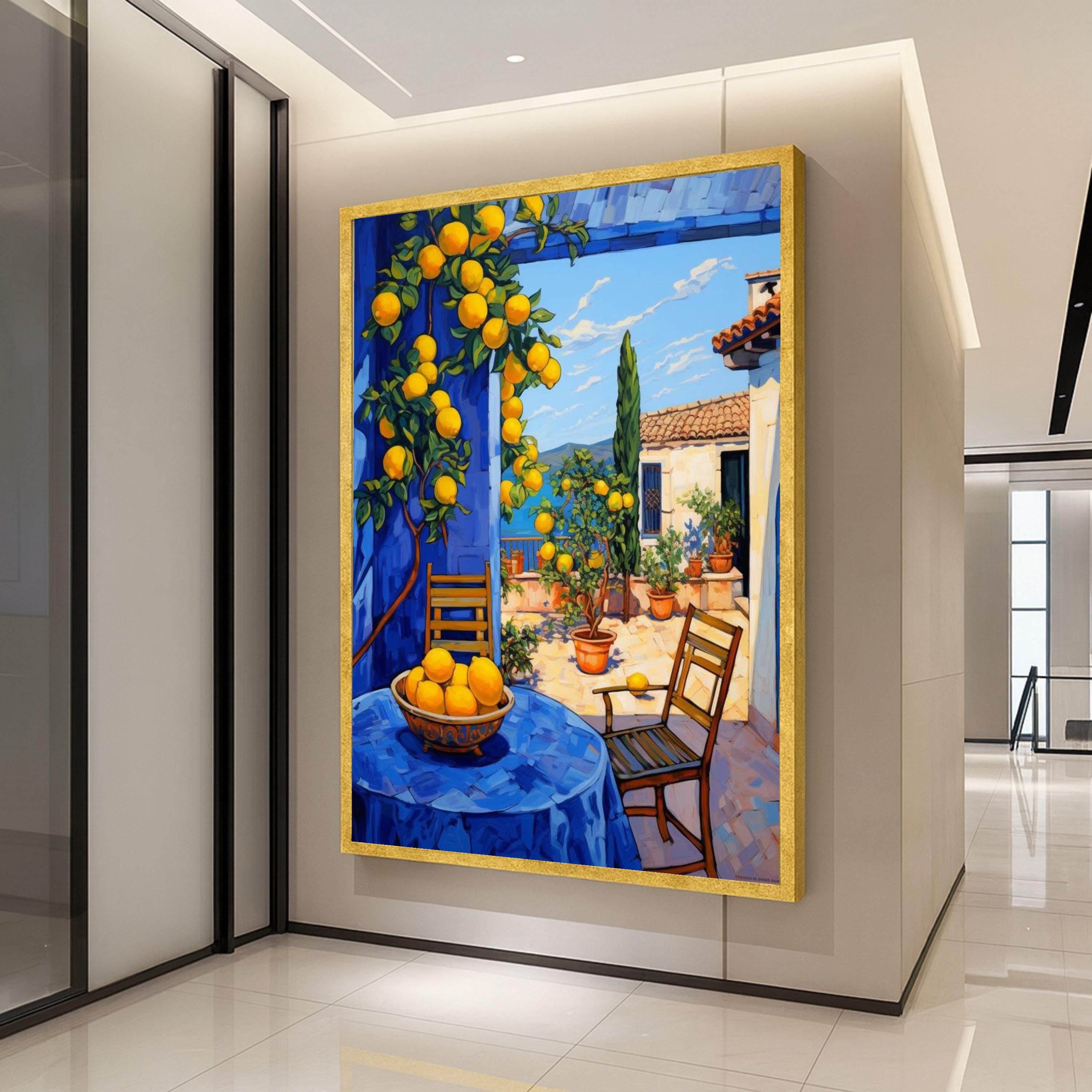 Mediterranean Lemon Grove Canvas, Sunny Patio Wall Art, Citrus