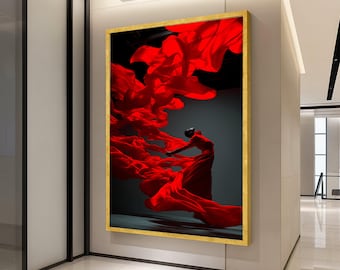 Red Dress Dance Canvas Print – Modern Wall Art Decoration – Elegant Wall Decor – Ready to Hang Canvas Artwork