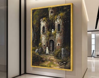 Haunted Castle Canvas Print – Ghost Wall Art, Fantasy Wall Decoration, Halloween Wall Decor, Spooky Ruins Art, Ready to Hang