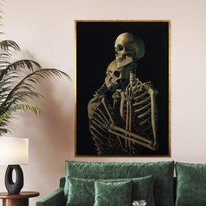 Eternal Embrace Skeleton Canvas, Dark Art, Gothic Wall Decor, Skeleton Lovers Print, Wall Art Canvas Design, Ready To Hang Decoration