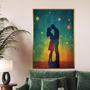Romantic Silhouette Canvas, Couple Kissing Art, Love Wall Art, Starry Night Canvas, Wall Art Canvas Design, Ready to Hang Decoration