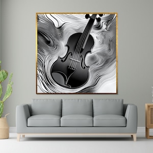 Violin Canvas, Black and White Music Art, Violin Design, Wall Art Canvas, Ready to Hang Home Decoration, Musical Print