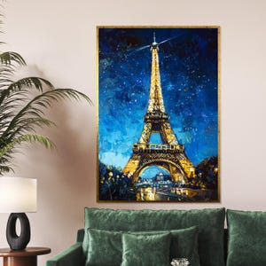 Eiffel Tower Night Canvas, Paris Wall Art, Cityscape Painting, Wall Art Canvas Design, Starry Night Decor, Ready to Hang