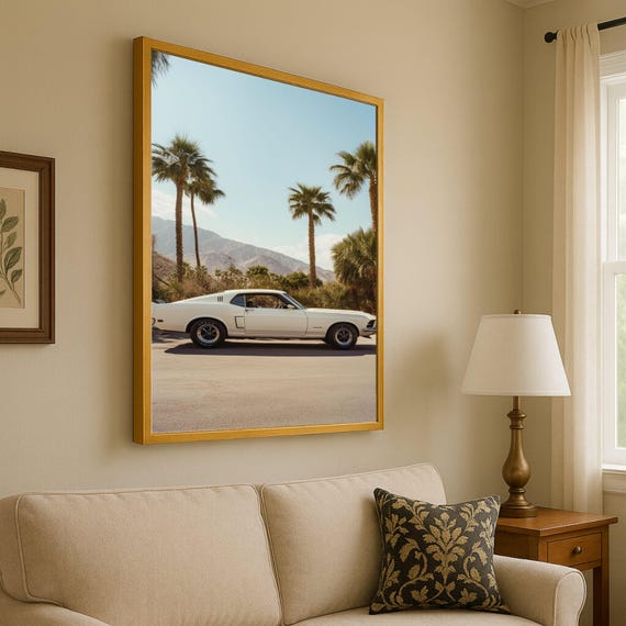 クラシックなホワイトマッスルカーのキャンバス、ヴィンテージ