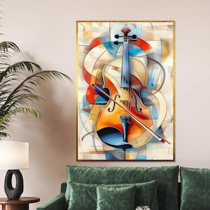 Abstract Violin Canvas, Colorful Violin Wall Art, Music Instrument Poster, Wall Art Canvas Design, Ready to Hang Decoration