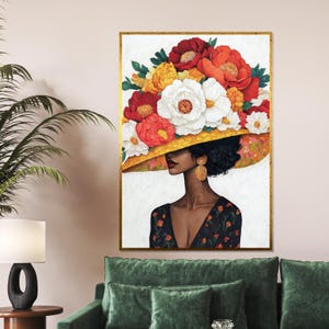 Floral Lady Canvas, Elegant Woman with Flowers, Modern Art, Wall Art Canvas Design, Framed Art Ready to Hang, Home Decor, Vibrant Colors