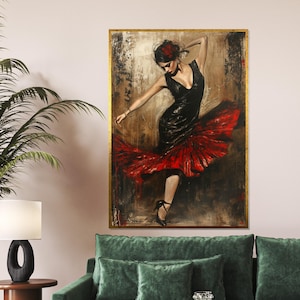 Flamenco Dancer Canvas, Red Dress Wall Art, Flamenco Art Print, Canvas Design, Ready to Hang Decoration, Dance Canvas Wall Art