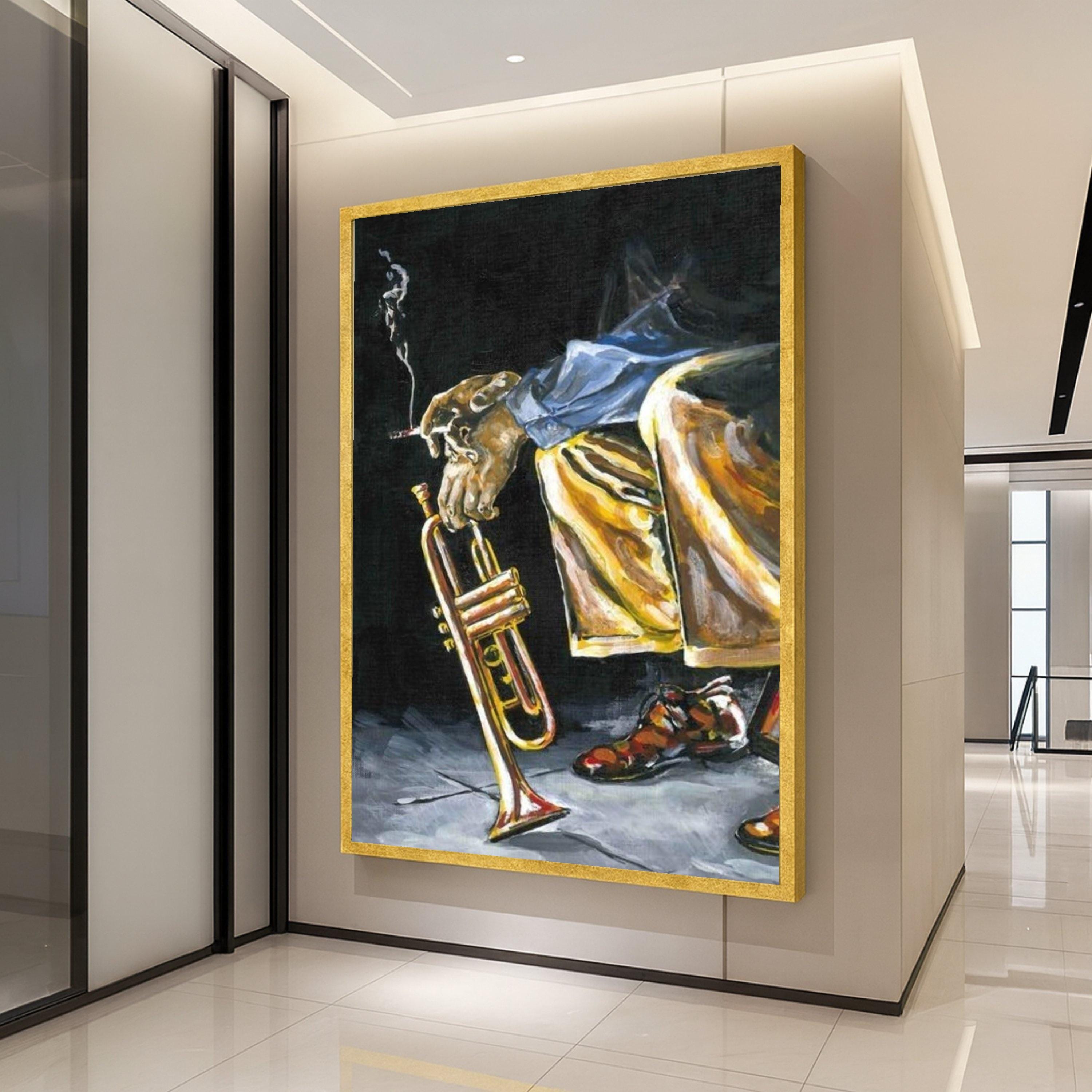 Jazz Musician Smoking Canvas Wall Art, Trumpet Player Painting
