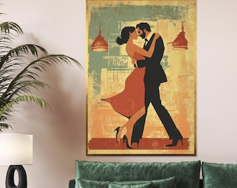 Romantic Dance Canvas, Couple Art, Dancing Silhouette, Wall Art Canvas Design, Ready to Hang, Ballroom Love Print, Home Decor