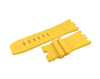 28mm Yellow Rubber/Silicone Strap Band Bracelet Compatible to the AP watch Deployment Buckle/Clasp Silver