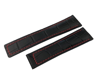 19 20 22mm Black/Red Genuine Leather Strap Band Compatible for the T-H Carrera watch Deployment Buckle/Clasp Silver/Black + Pins/Tool
