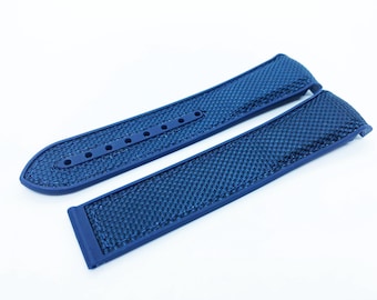 20mm 22mm Navy Dark Blue Rubber Silicone Fabric Strap Band Compatible for OMG watch Deployment Buckle/Clasp Silver Yellow/Rose Gold Black
