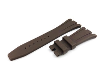 26mm Brown Rubber/Silicone Strap Band Bracelet Compatible to the AP watch Deployment Buckle/Clasp Silver Yellow Gold Rose Gold