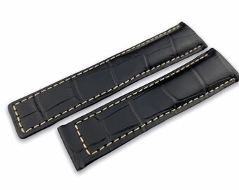 20 22mm Black/White Genuine Leather Strap Band Compatible for the T-H Carrera watch Deployment Buckle/Clasp Silver/Black + Pins/Tool