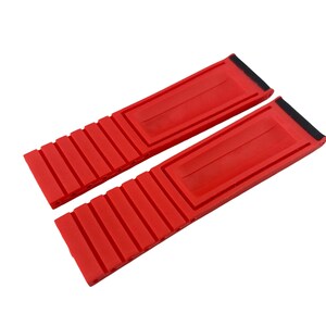 May include: Two red silicone watch straps with a ribbed texture. The straps are designed to fit a watch with a 22mm lug width.