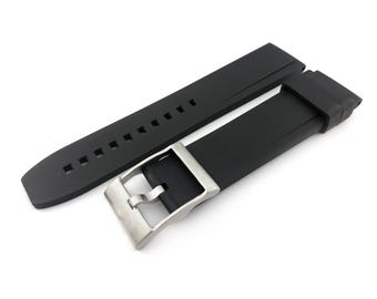 22mm Black Flat Rubber Silicone Strap Band Compatible for the BRT watch Pin Buckle/Clasp Silver (Pins + DIY Tool)