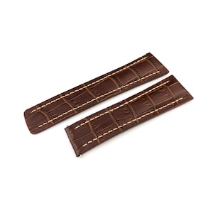 22mm 24mm Brown/White Genuine Leather Strap Band Compatible for the BRT watch Deployment Buckle/Clasp Silver Yellow Gold Black