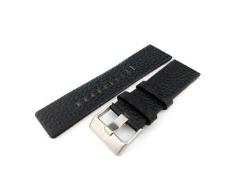 22 24 26 27 28 30 32 34mm Black Genuine Leather Strap Band Bracelet Compatible to the DZ watch Pin Buckle/Clasp Silver + Pins and DIY Tool