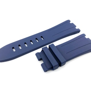 28mm Navy DarkBlue Rubber/Silicone Strap Band Bracelet Compatible to the AP watch Deployment Buckle/Clasp Silver Strap ONLY