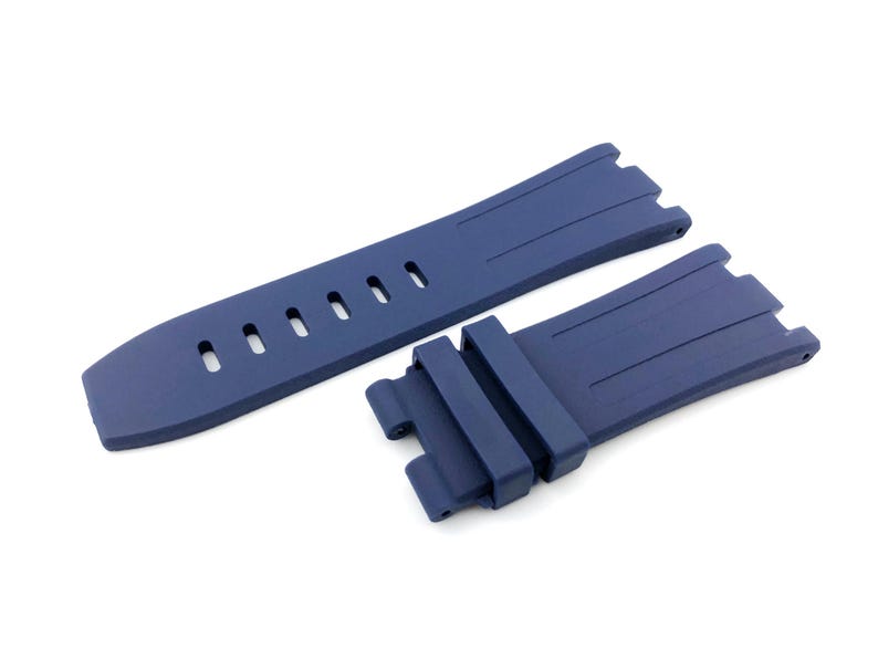 28mm Navy DarkBlue Rubber/Silicone Strap Band Bracelet Compatible to the AP watch Deployment Buckle/Clasp Silver Strap ONLY