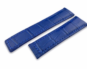 20 22mm Blue Genuine Leather Strap Band Compatible for the T-H Carrera watch Deployment Buckle/Clasp Silver/Black + Pins/Tool