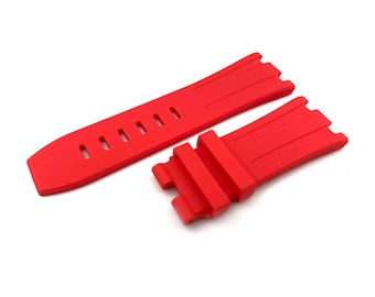 28mm Red Rubber/Silicone Strap Band Bracelet Compatible to the AP watch Deployment Buckle/Clasp Silver