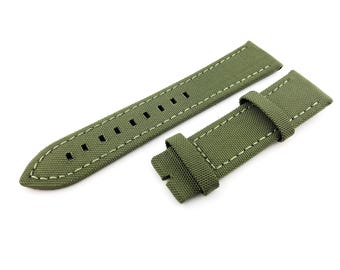 Correa de lona verde de 22 mm con forro de cuero compatible con el reloj BRT Hebilla/cierre Plata Amarillo Oro Negro