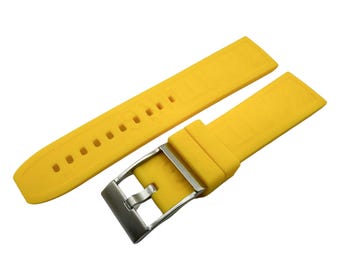 Pasek silikonowy z żółtej gumy 22 mm 24 mm Pasek kompatybilny z zegarkiem BRT Zapięcie/szpilka Srebrny (Szpilki + narzędzie DIY)