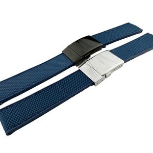 22mm 24mm Navy Dark Blue Rubber/Canvas Strap Band Compatible for the BRT watch Deployment Buckle/Clasp Silver (Pins + DIY Tool)
