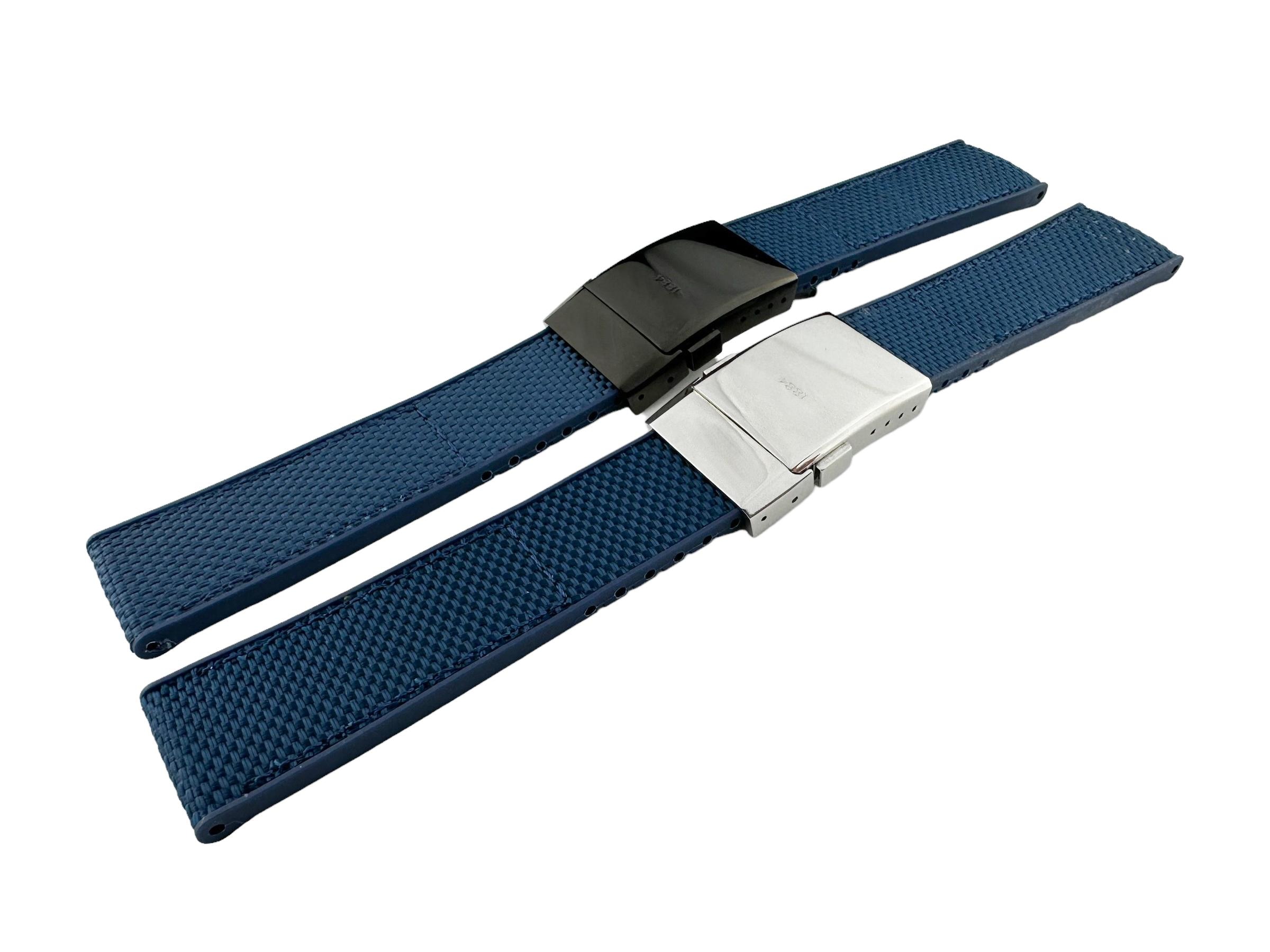 Bracelet Montre En Silicone Gomme Bleu Navy - Largeur 22 Mm, Boucle Argentée, Bord Arrondi
