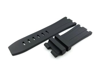 28mm Black Rubber/Silicone Strap Band Bracelet Compatible to the AP watch Deployment Buckle/Clasp Silver